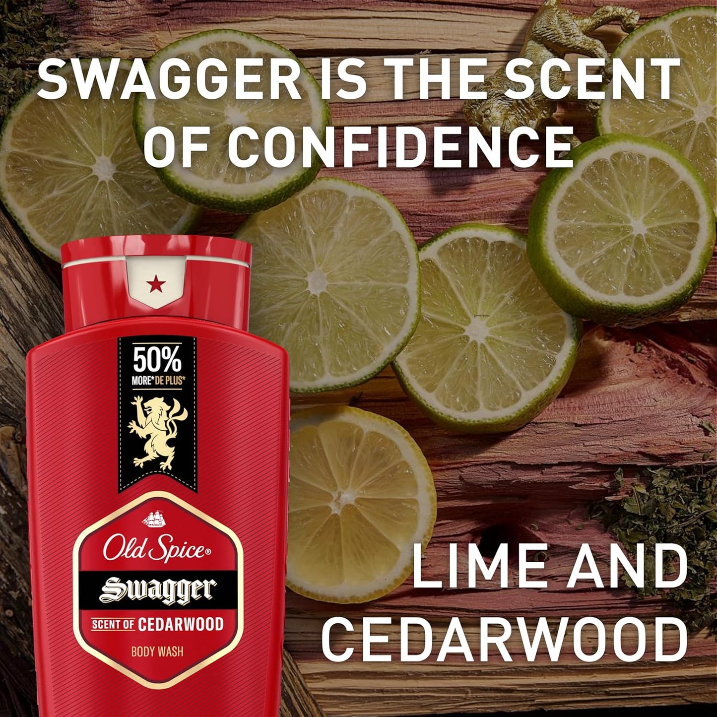 Old Spice Refreshing Body Wash for Men, 3X Defense, 24/7 Shower Fresh with Long Lasting Scent, Red Collection, Swagger with Cedarwood Scent, 24 oz (Pack of 6)
