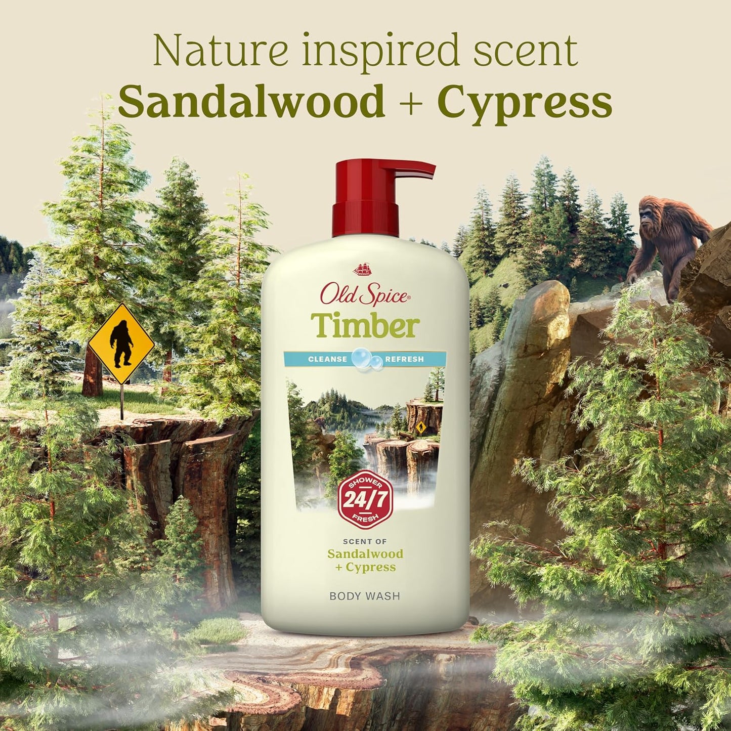 Old Spice Cleansing Body Wash for Men, 24/7 Shower Fresh with Lasting Scent, Cleanse & Refresh, Gentle on Skin, Vitamin B3, Timber with Sandalwood + Cypress Scent, 30 oz (Pack of 4)