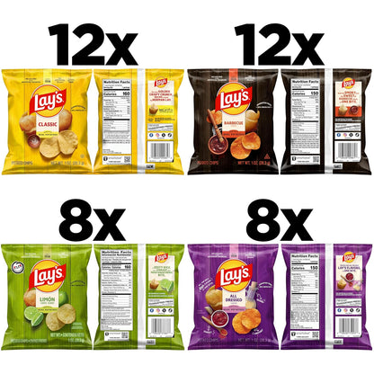 Lay's Potato Chips, Classic Chips Variety Pack, 1 Ounce (Pack of 40) | Barbecue, Classic, Limon, and All Dressed flavored Potato Chip Snacks