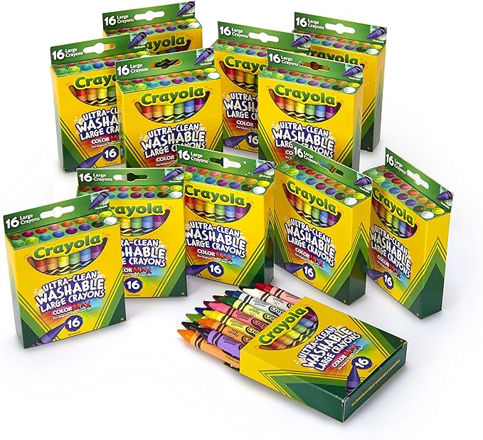 Crayola Ultra Clean Washable Large Crayons, Bulk School Supplies, 12 Packs of 16 Count