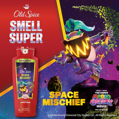 Old Spice X Super Mario, Space Mischief with Armed Amber Scent, Aluminum Free Deodorant + Body & Face Wash Bundle for Men, Smell Super with 24/7 Lasting Freshness & 24/7 Shower Clean (Pack of 2)