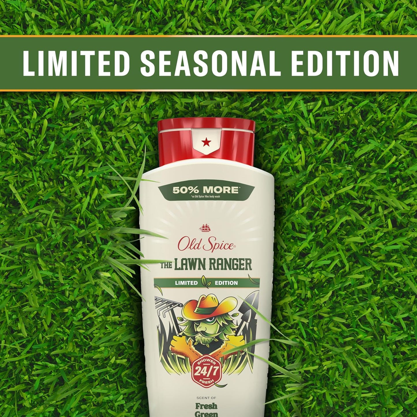 Old Spice Body Wash for Men, Summerdudes, 24/7 Shower Fresh with Daily Use, Long Lasting Scent, Cleanse & Refresh Skin, VIP Festival Experience, Lawn Ranger with Fresh Green Scent, 24 oz