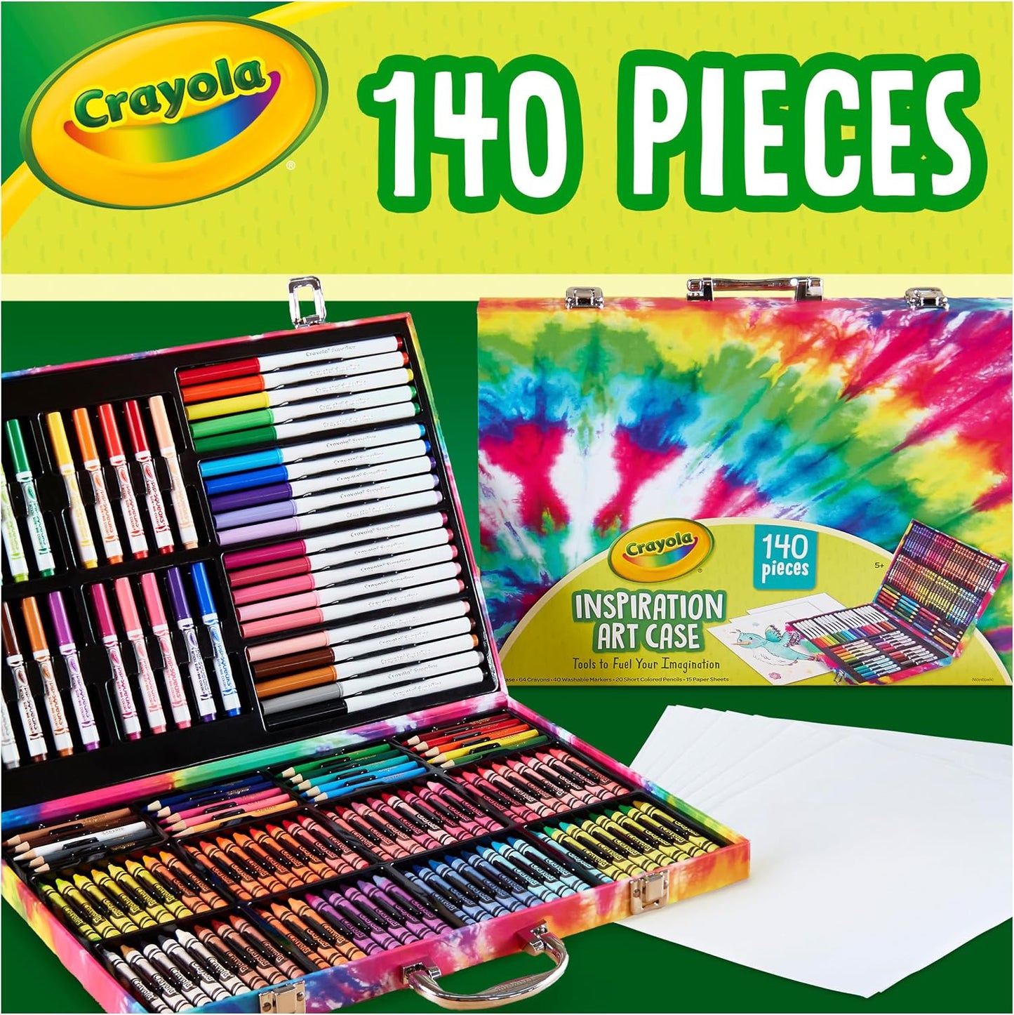 Crayola Inspiration Art Case Coloring Set - Tie-Dye (140ct), Art Supplies Set For Kids, Travel Drawing Kit, Gift for Girls & Boys, Ages 5+
