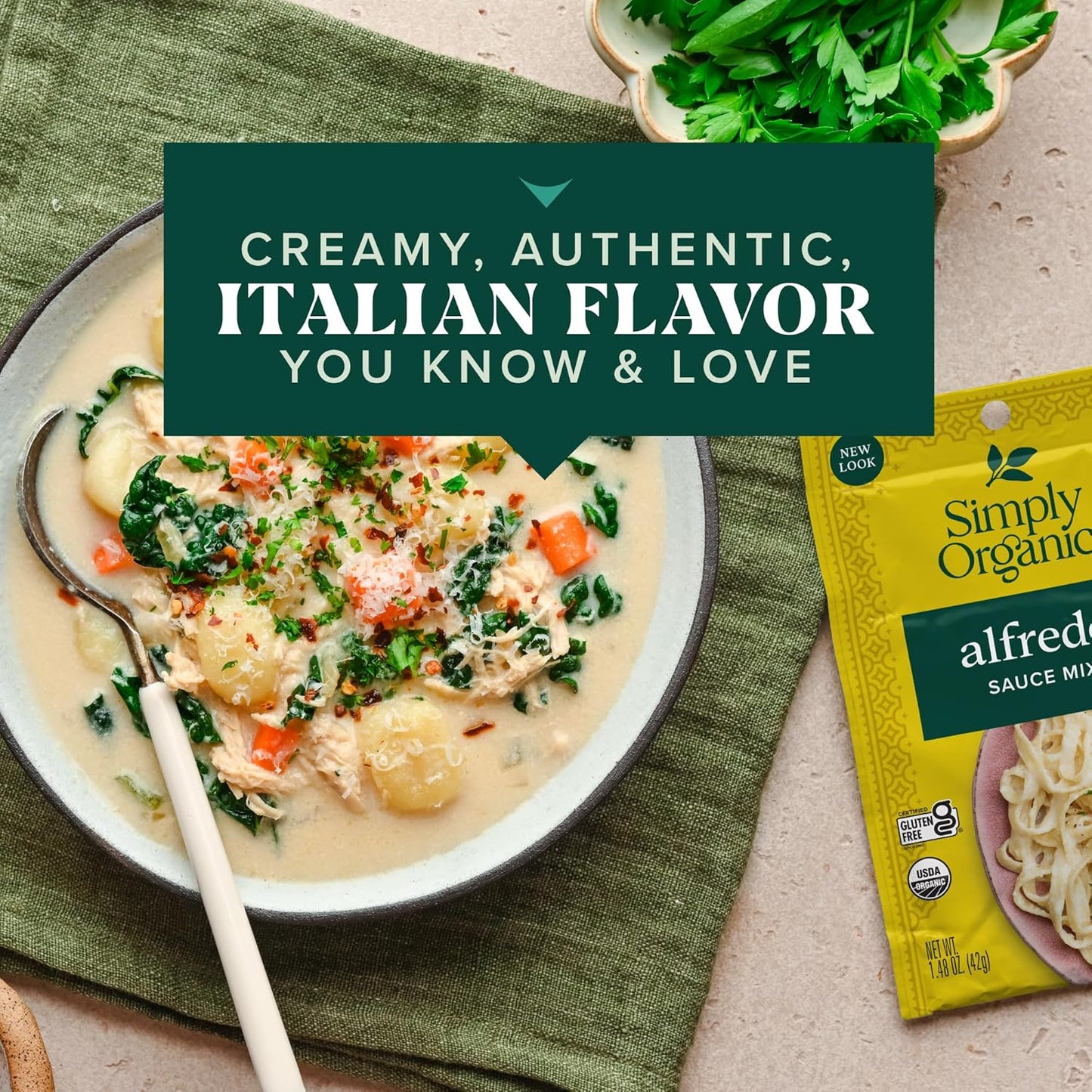 Simply Organic Alfredo Sauce Mix, Certified Organic, Kosher, Mixes Italian | 1.48 Ounce (Pack of 1)