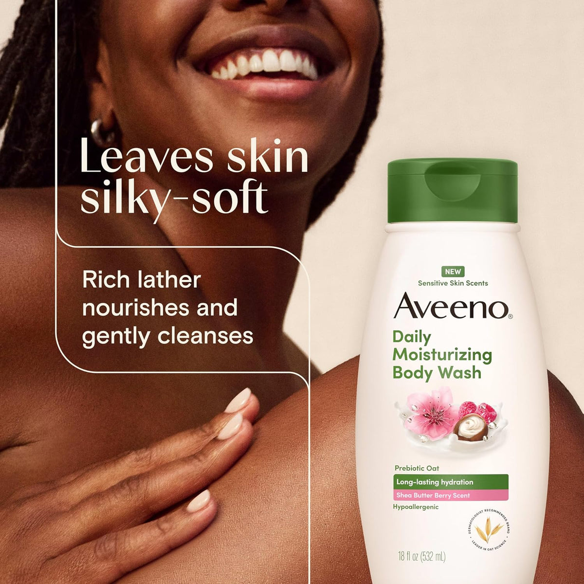 Aveeno Daily Moisturizing Body Wash, Shea Butter Berry, 18 fl. oz
