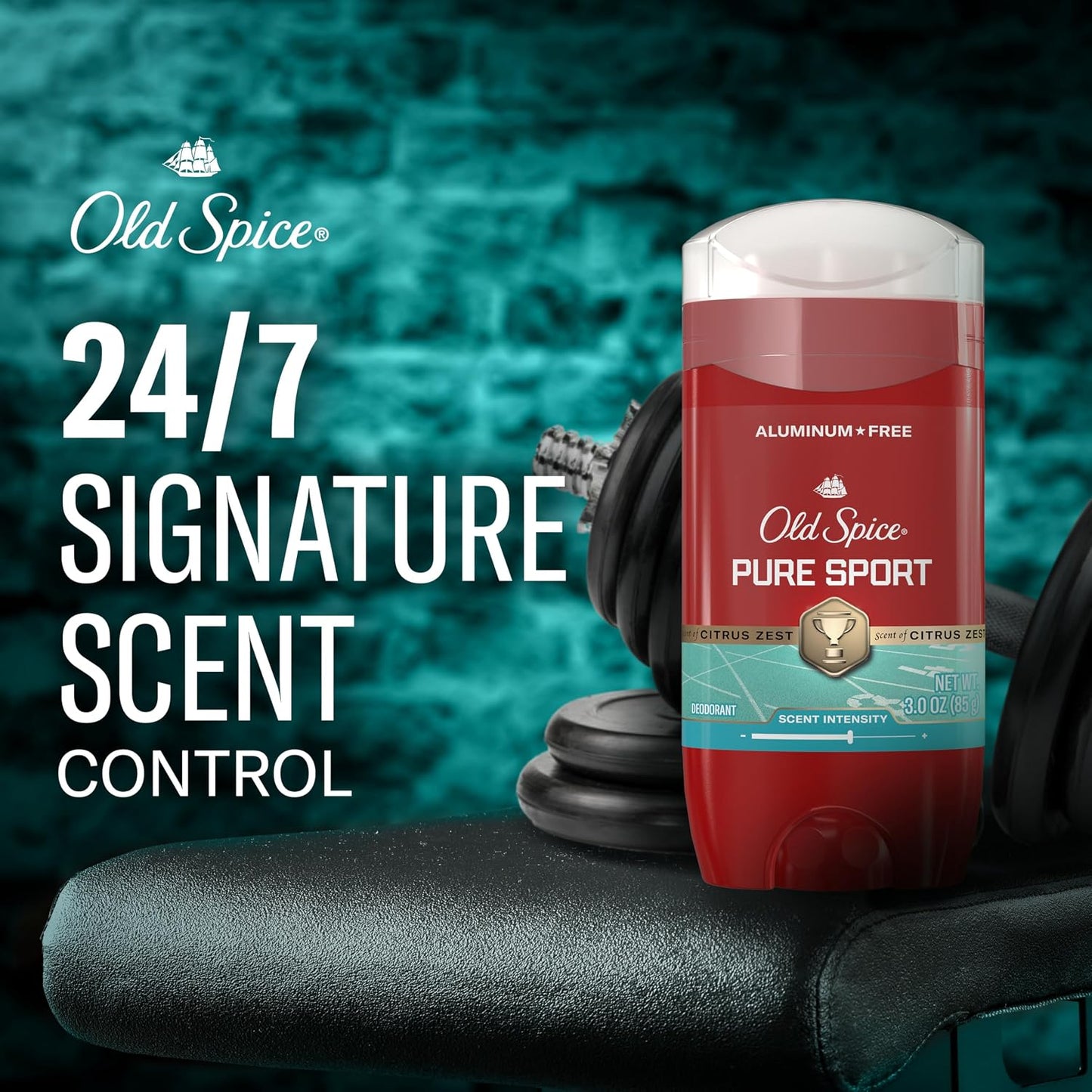 Old Spice Aluminum Free Deodorant for Men, 24/7 Odor Protection, 24/7 Freshness & Lasting Scent, Pure Sport with Citrus Zest Scent, 3.0 oz (Pack of 3)