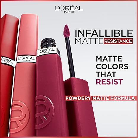 L'Oreal Paris Infallible Matte Resistance Liquid Lipstick, up to 16 Hour Wear, First Kiss 600, 0.16 Fl Oz