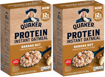 Quaker, Protein Instant Oatmeal, Banana Nut, 12.9 Oz, 6 Count (Pack of 12)