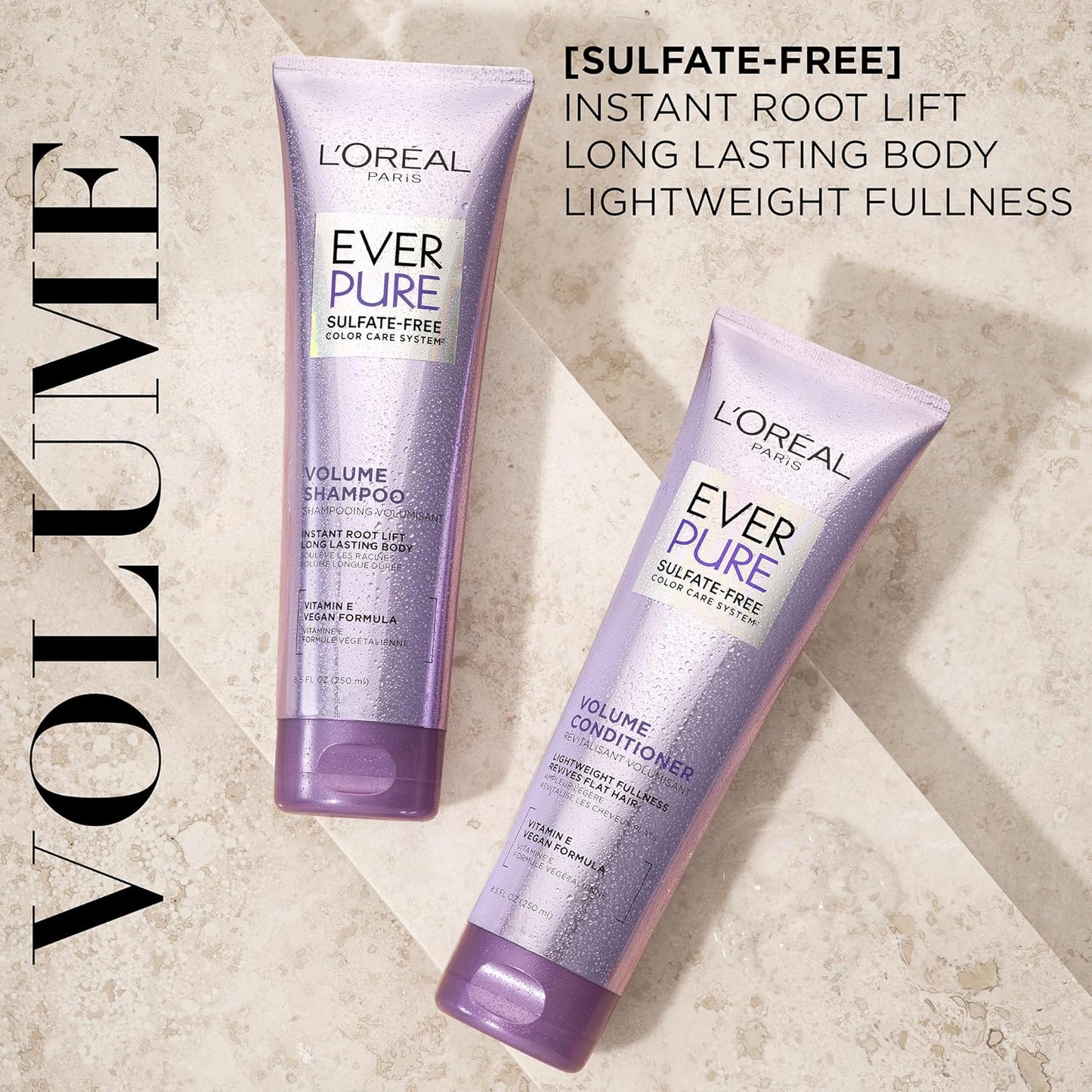 L'Oreal Paris Volume Sulfate Free Shampoo and Conditioner for Color-Treated Hair, EverPure, 8.5 Fl Oz (Set of 2)