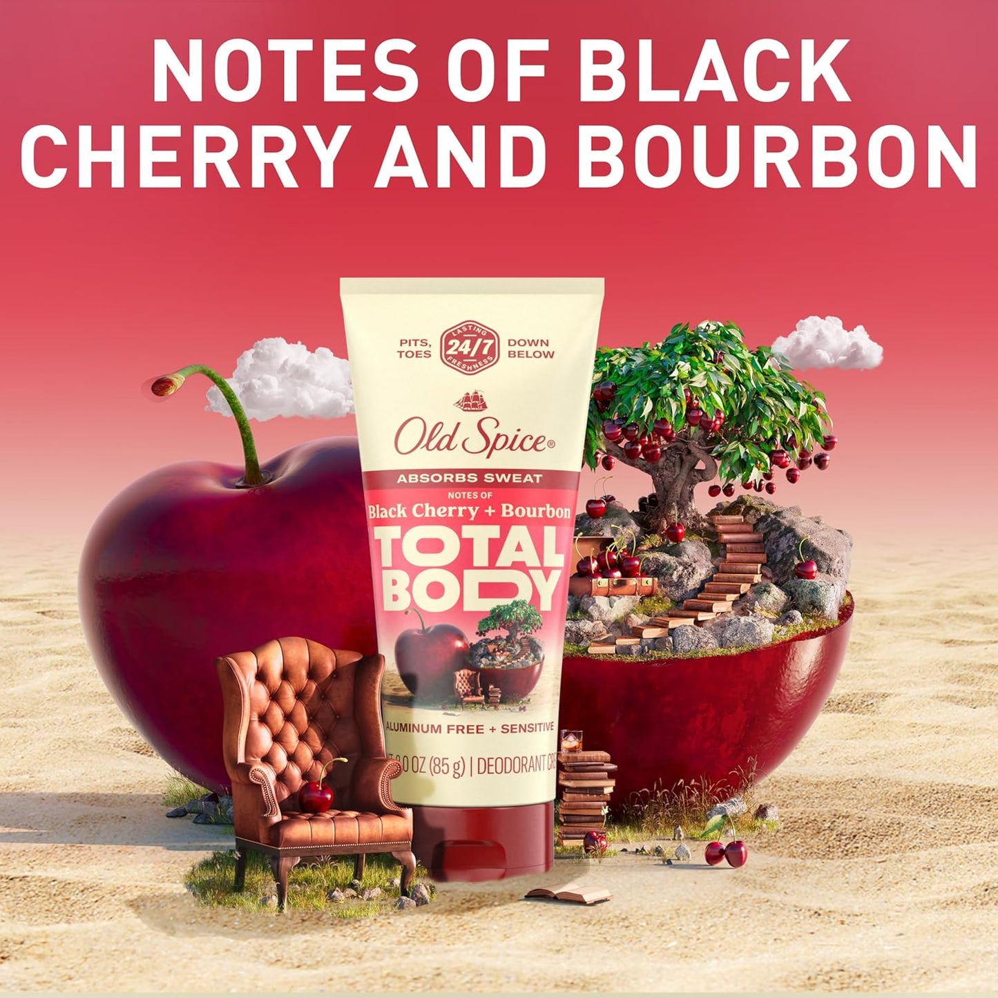 Old Spice Whole Body Deodorant Cream for Men, Aluminum Free, Black Cherry + Bourbon Scent, 24/7 Odor Protection, 24/7 Freshness, Dermatologist Tested, Gentle on Skin, Safe to Use All Over, 3.0 oz