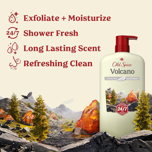 Old Spice Cleansing Body Wash for Men, 24/7 Shower Fresh with Lasting Scent, Exfoliate & Moisture, Gentle on Skin, Vitamin B3, Volcano with Dark Cedar + Amber Scent, 30 oz
