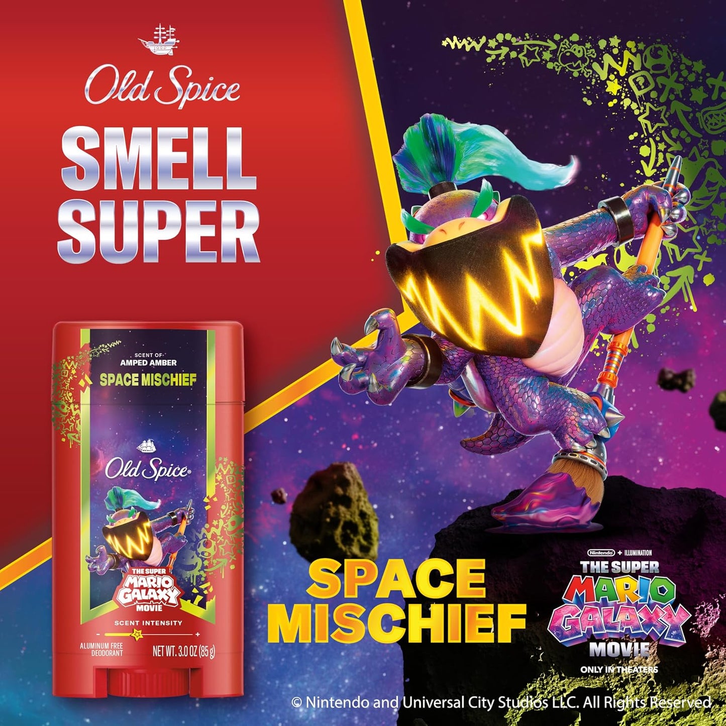 Old Spice X Super Mario, Space Mischief with Armed Amber Scent, Aluminum Free Deodorant + Body & Face Wash Bundle for Men, Smell Super with 24/7 Lasting Freshness & 24/7 Shower Clean (Pack of 2)