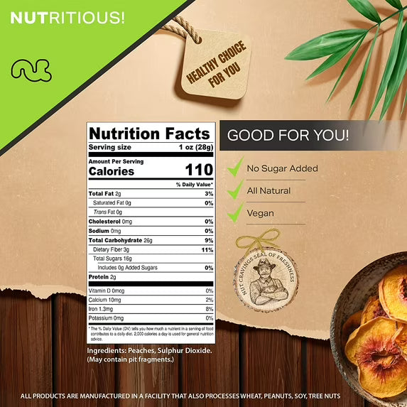 Nut Cravings Sun Dried California Peaches, No Sugar Added (16oz - 1 lbs)