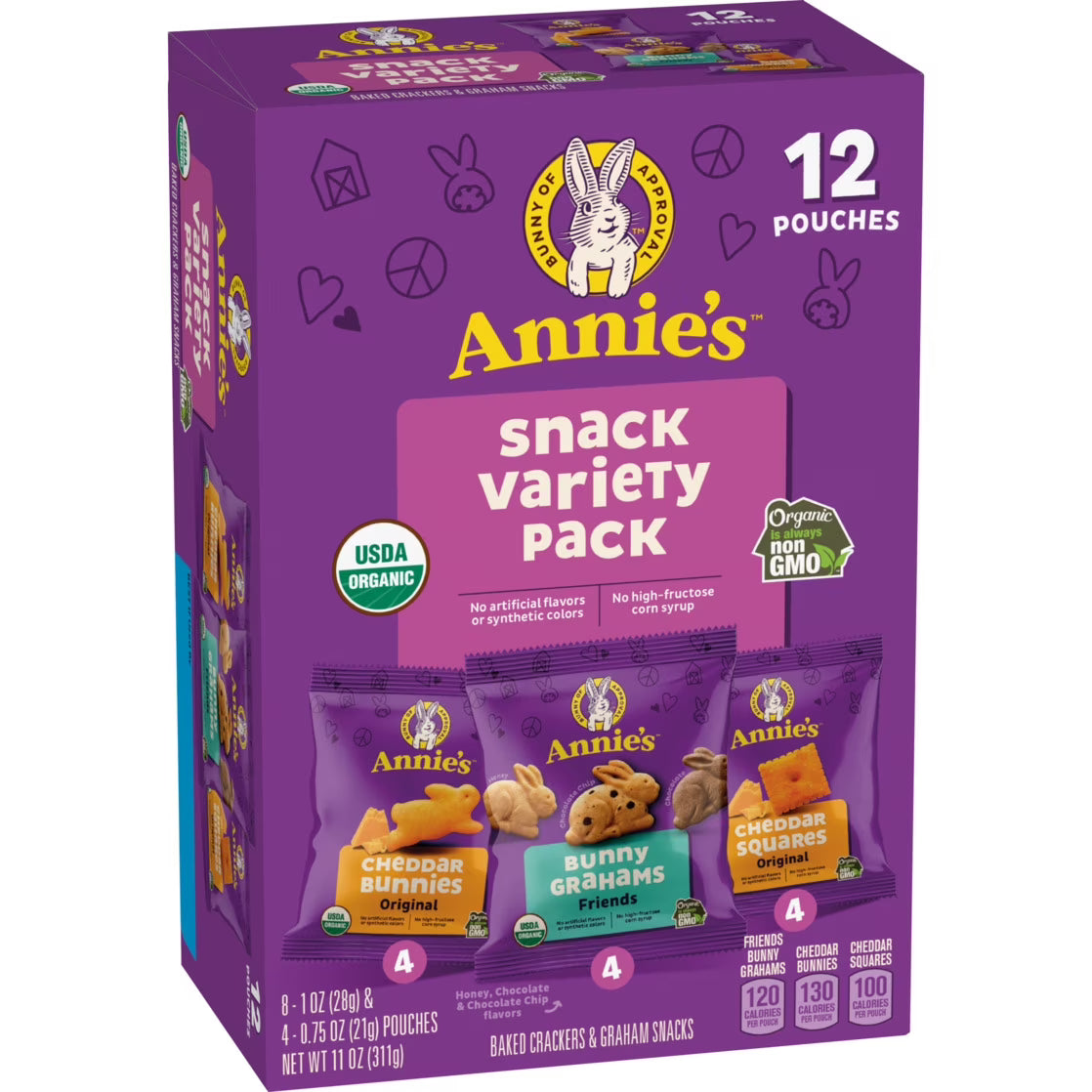 (6 pack) Annie's Organic Variety Pack, Cheddar Bunnies, Bunny Grahams and Cheddar Squares, 12 Count
