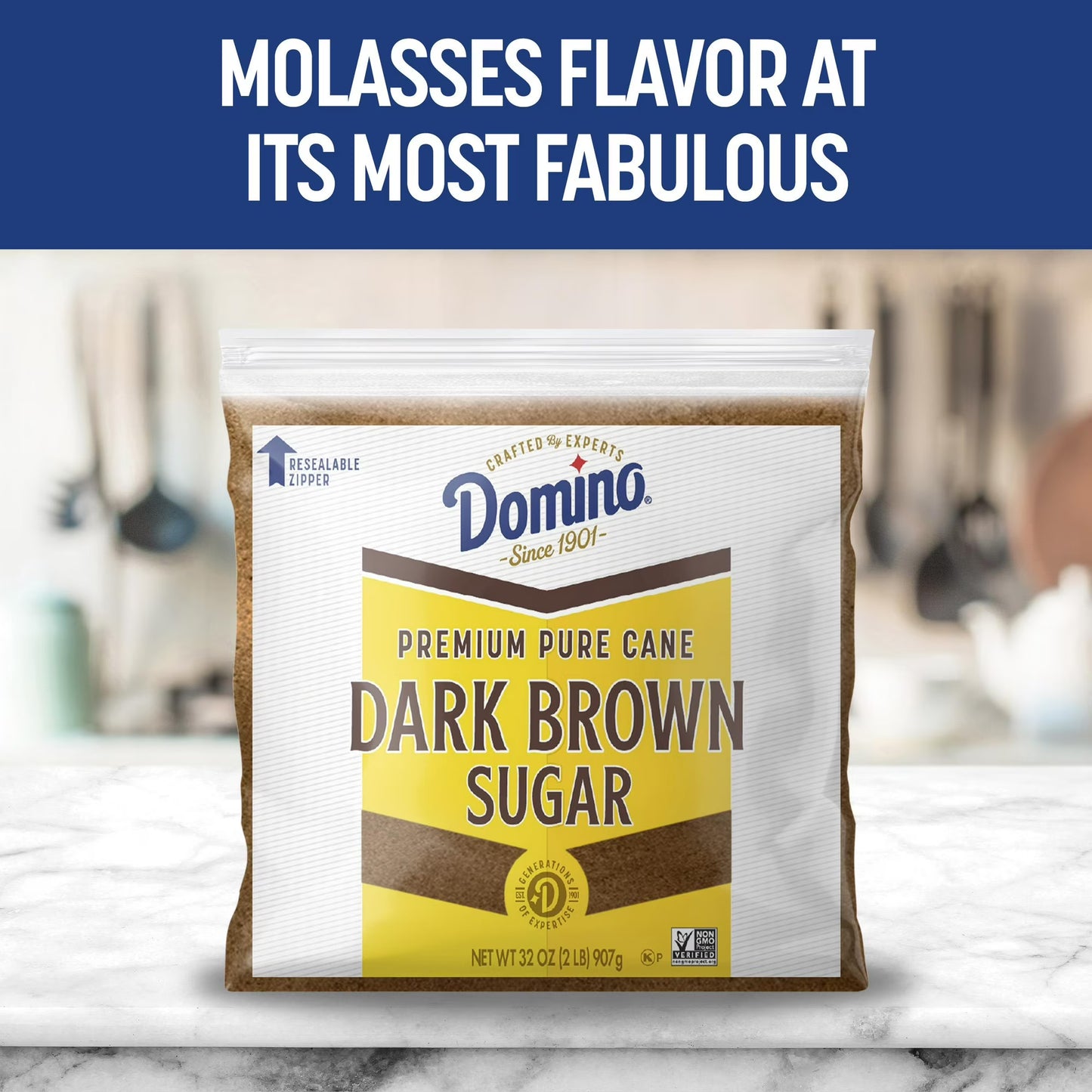 Domino Premium Pure Cane Dark Brown Sugar 2lb. Zipper-pak