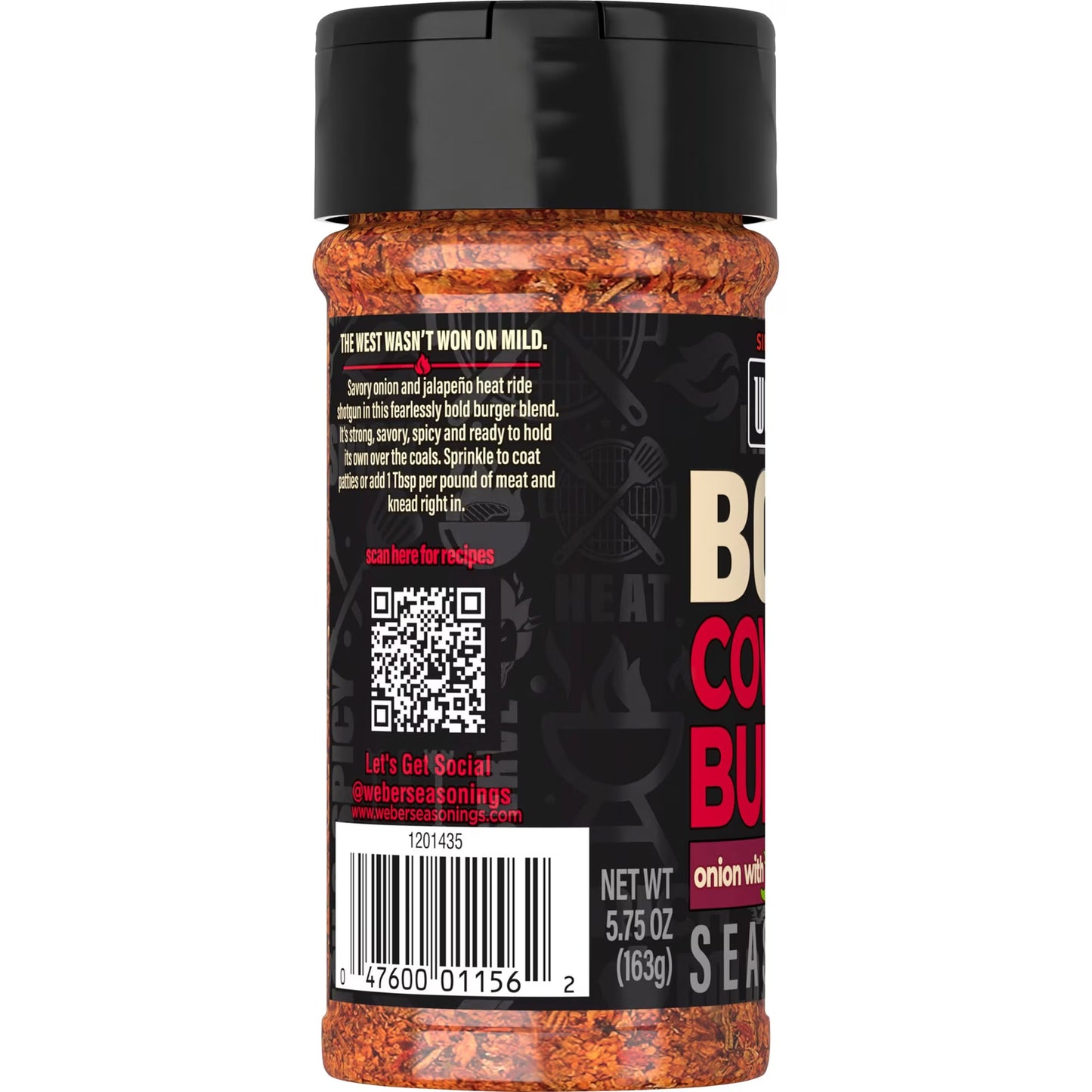 Weber BOLD Cowboy Burger, Onion and Jalapeno Burger Seasoning Blend, 5.75 oz Bottle
