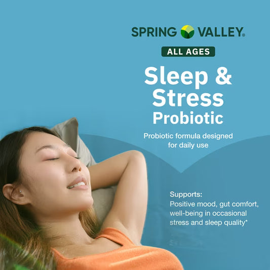 Spring Valley Sleep and Stress Probiotic Dietary Supplement Delayed-Release Vegetarian Capsules, 30 Count