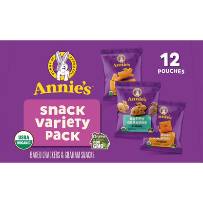 (6 pack) Annie's Organic Variety Pack, Cheddar Bunnies, Bunny Grahams and Cheddar Squares, 12 Count