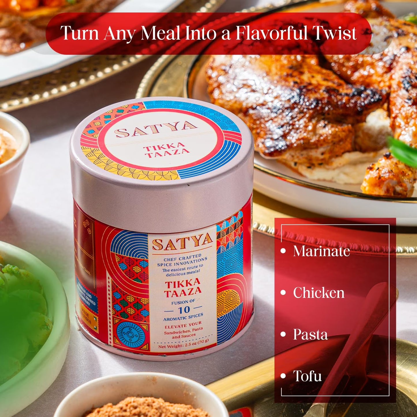 Satya Blends, Tikka Taaza, Tomato, Smoky, Tikka Masala Seasoning 2.5 oz