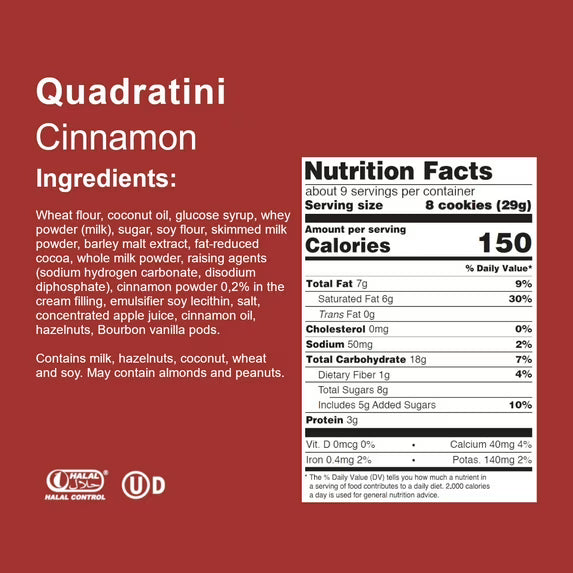 Quadratini Cinnamon, Bite-size Wafer Cookie, 8.82 oz, pack of 6