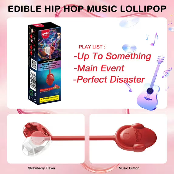 Amos Tasty Sound Lollipops Watermelon, Natural Flavored Music Lollipop 0.42oz