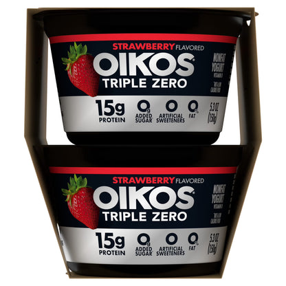 Oikos Triple Zero 15g Protein Fat Free Strawberry Greek Yogurt Cups, 5.3 oz, 4 Ct