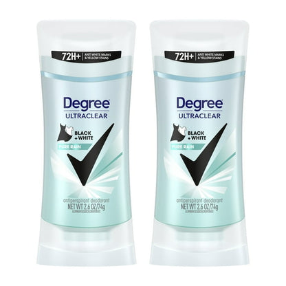 Degree UltraClear Women's Antiperspirant Deodorant Stick Pure Rain Black+White, 2.6 oz Twin Pack
