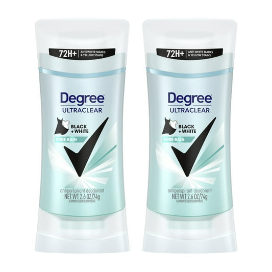 Degree UltraClear Women's Antiperspirant Deodorant Stick Pure Rain Black+White, 2.6 oz Twin Pack