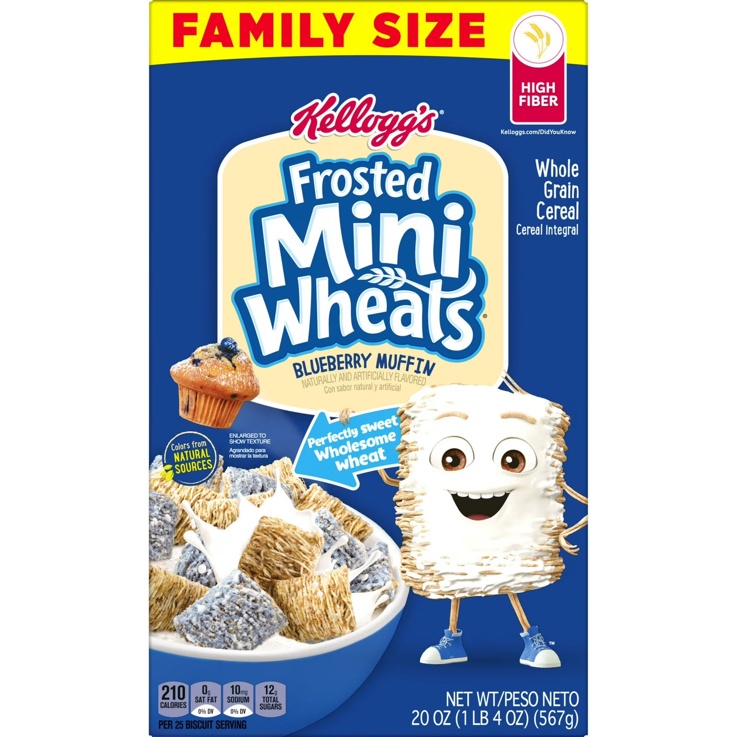 Kellogg's Frosted Mini-Wheats Blueberry Muffin Breakfast Cereal, 48g Whole Grain, Family Size, 20 oz