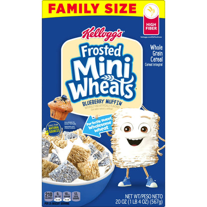 Kellogg's Frosted Mini-Wheats Blueberry Muffin Breakfast Cereal, 48g Whole Grain, Family Size, 20 oz