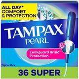 (3 pack) Pearl Tampons, with LeakGuard Braid, Super Absorbency, Unscented, 36 Count