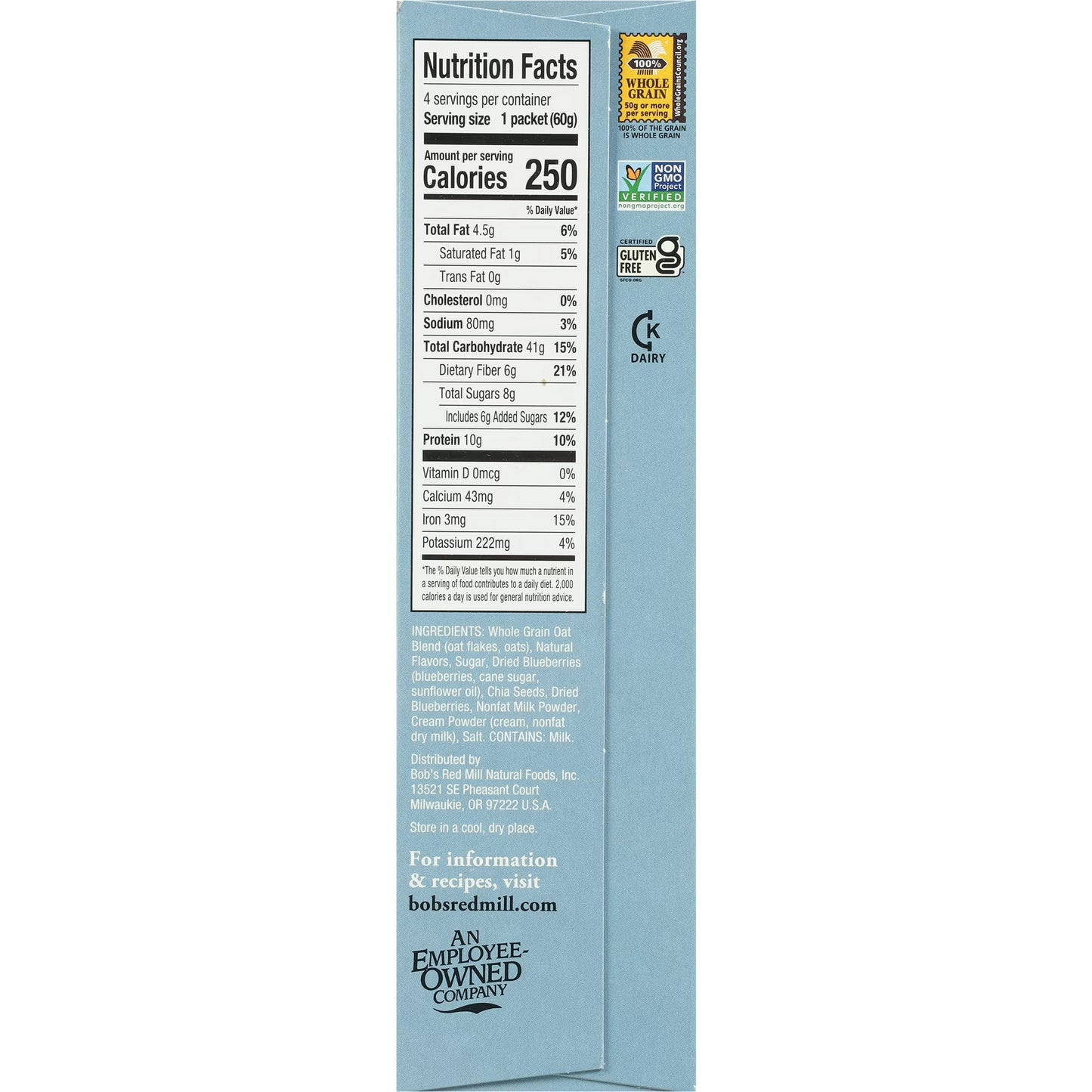 Bob's Red Mill Blueberries & Cream Overnight Instant Protein Oats, 8.47 oz (4 Count)