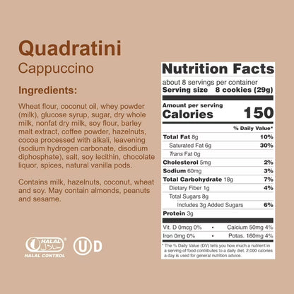 Loacker Quadratini Cappuccino, Non-GMO Cream-Filled Bite-Size Wafer Cookies, 7.76 oz, Pack of 6