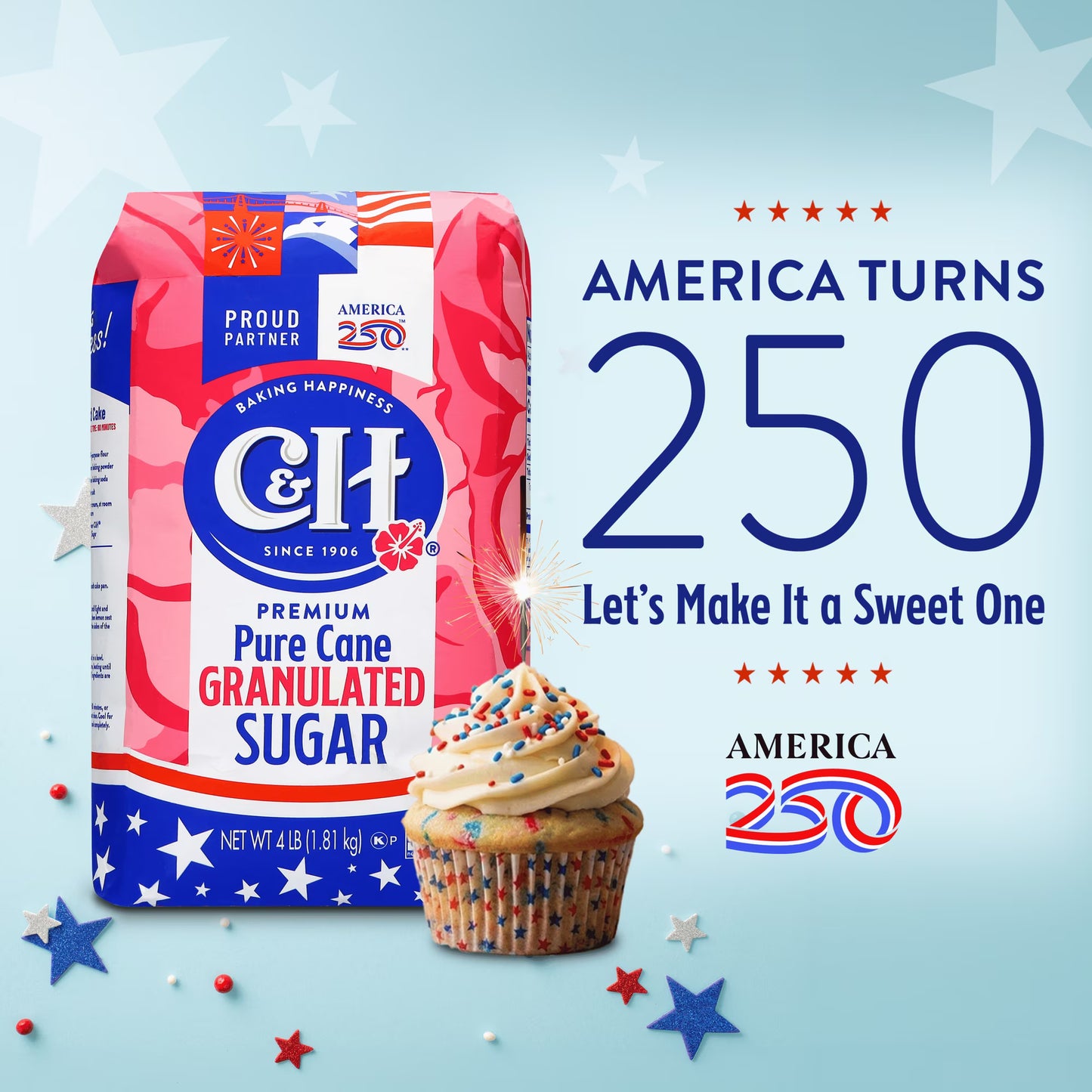 (10 pack) C&H Pure Cane Sugar, 4 lb Bag, Summer Baking, July 4th Desserts, Limited Edition