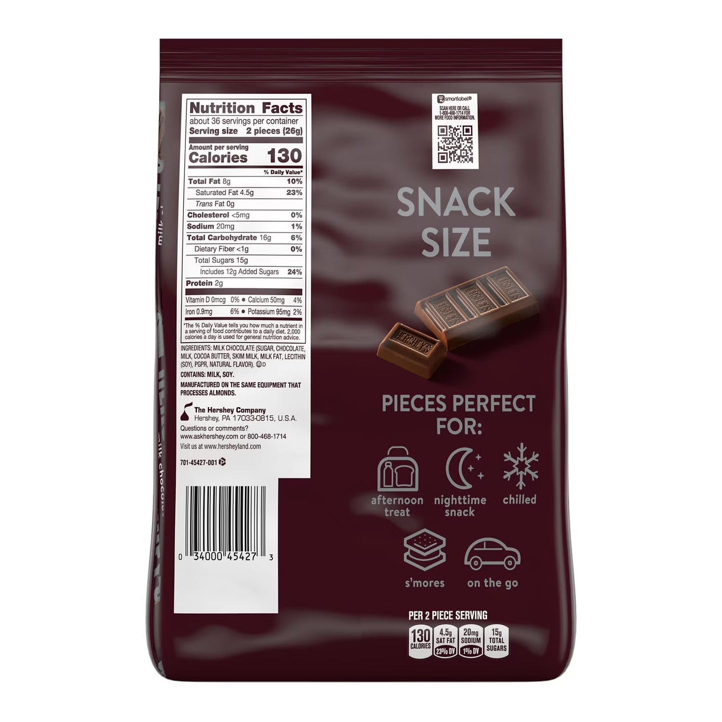 Hershey's Milk Chocolate Snack Size Candy, Party Pack 32.85 oz