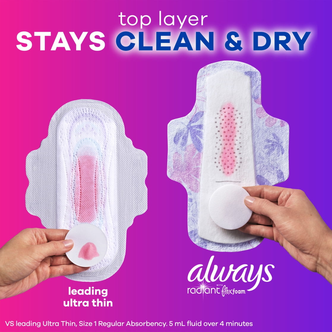 (3 pack) Always Radiant with FlexFoam Pads, Size 2, Heavy, with Wings, Scented, 26 Count