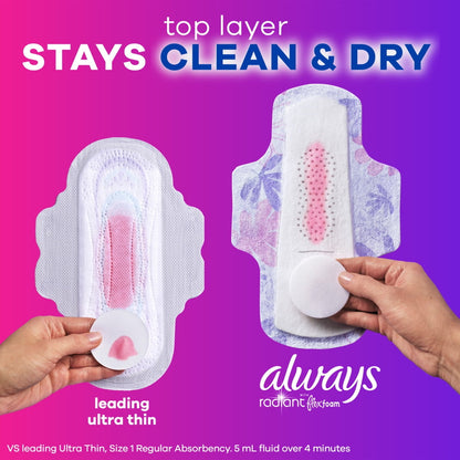(3 pack) Always Radiant with FlexFoam Pads, Size 2, Heavy, with Wings, Scented, 26 Count