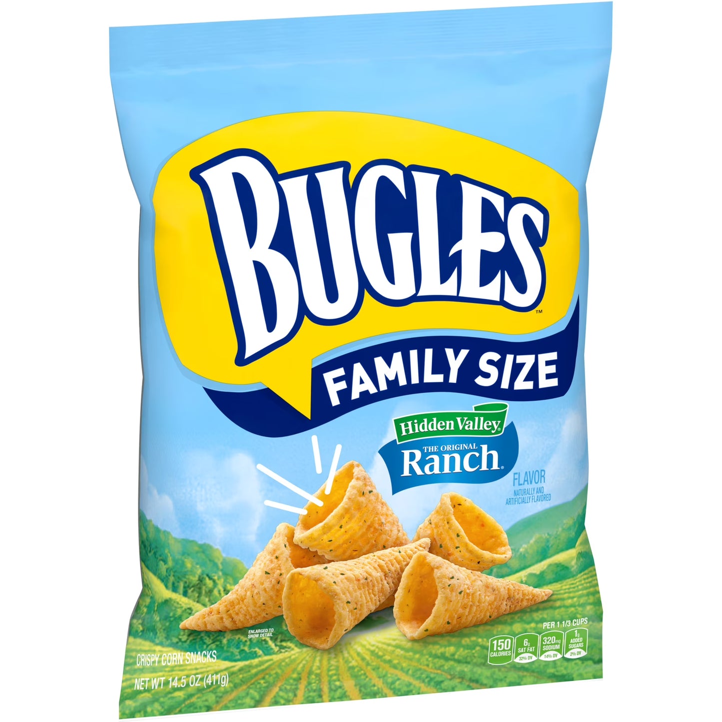 Bugles Crispy Corn Snacks, Hidden Valley Ranch Flavor, Snack Bag, 14.5 oz
