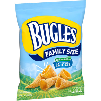 Bugles Crispy Corn Snacks, Hidden Valley Ranch Flavor, Snack Bag, 14.5 oz