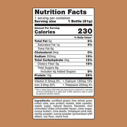 (4 pack) Oats Overnight Chocolate Chip Cookie Dough Protein Overnight Oatmeal Shake, 2.1 oz, 1 Count