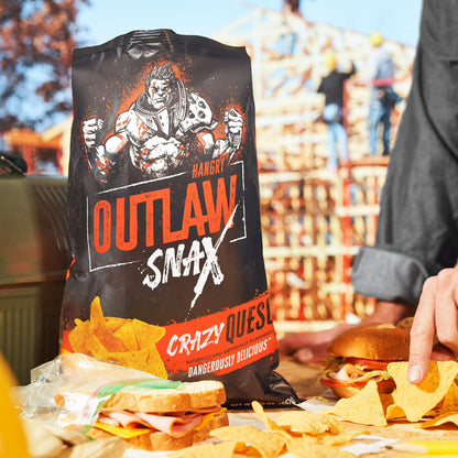 Outlaw Snax Crazy Queso Flavored Tortilla Snack Chips, Family Size 10 Ounce Bag