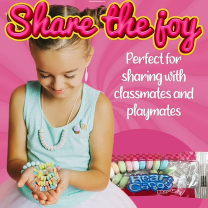 Fusion Select 96 Packs Color Candy Bracelet - Edible Candy Jewelry with Love Heart Charm - Sweet Treats for Kids Birthday, Party Favors, Pinata Filling - Individually Wrapped Fruit Flavor Snacks