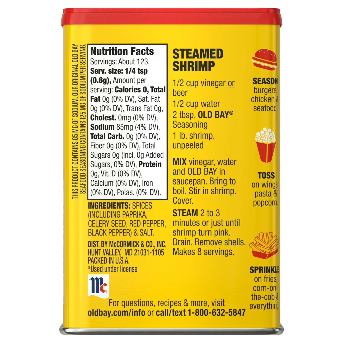 OLD BAY Kosher Less Sodium Seasoning, 2.62 oz Can