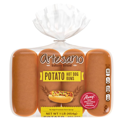 Artesano Potato Hot Dog Buns, 8 count, Hot Dog Buns, 16 oz Bag