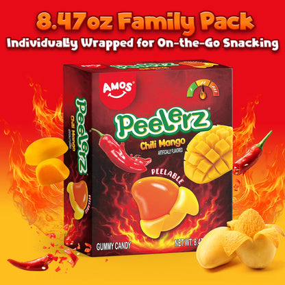 Amos Peelerz Chili Mango Gummy Candy, Mexican Candy Spicy Peelable Candy Bulk, 8.47 oz (1 Pack)