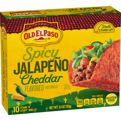 (3 pack) Old El Paso Spicy Jalapeno Cheddar Flavored Stand 'N Stuff Taco Shells, 10 Count, 5.4 oz