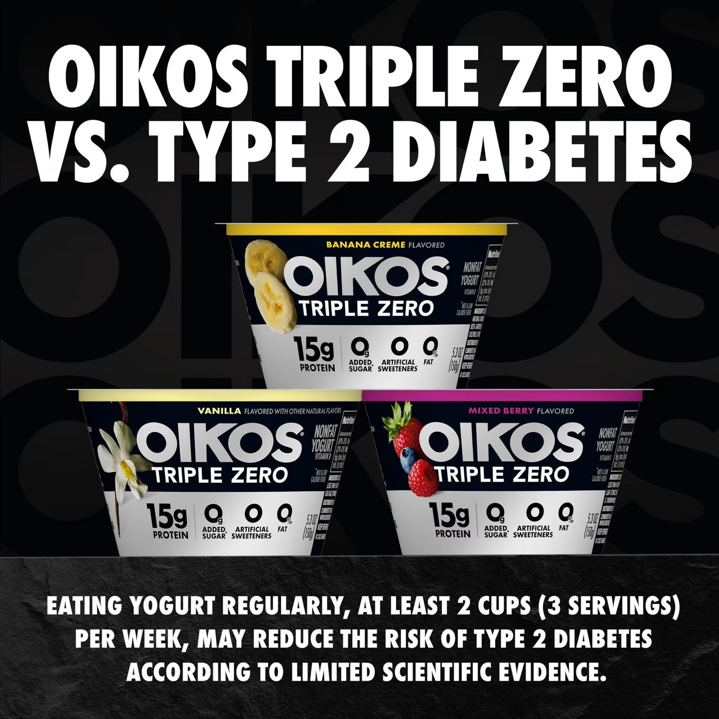Oikos Triple Zero 15g Protein Fat Free Strawberry Greek Yogurt Cups, 5.3 oz, 4 Ct