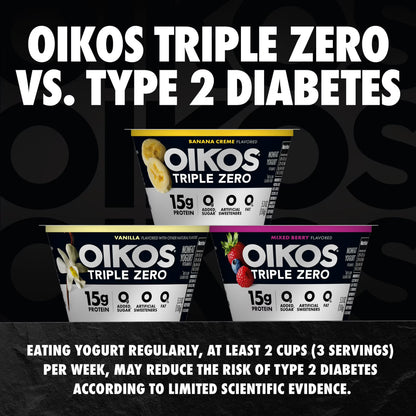 Oikos Triple Zero 15g Protein Fat Free Strawberry Greek Yogurt Cups, 5.3 oz, 4 Ct