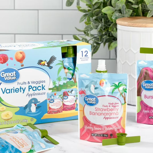 Great Value Fruits and Veggies Variety Pack Applesauce, 3.2 oz, 12 Pouches