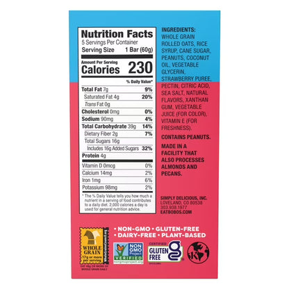 Bobo's PB&Js, Peanut Butter Oat Crust With Strawberry Filling, 5 Pack of 2.1oz oat snacks